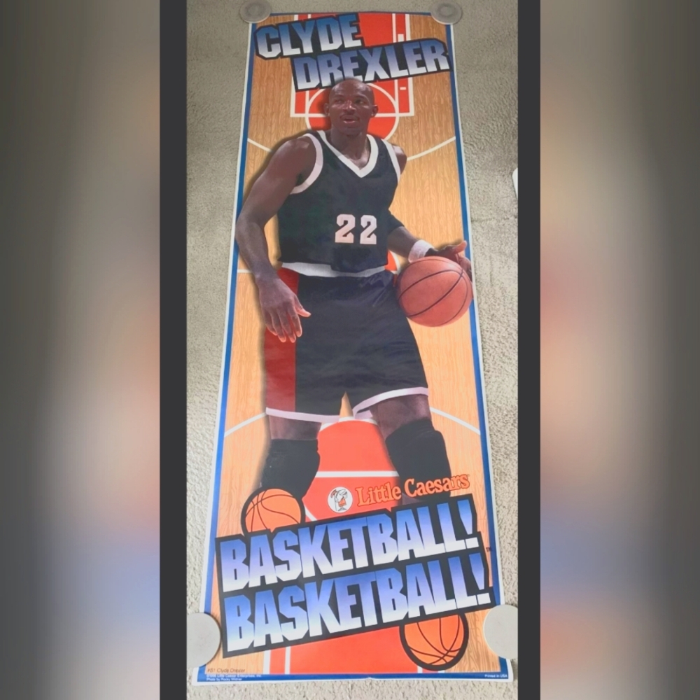 VINTAGE Basketball Player Poster 1996 Clyde Drexler/Little Caesar's Promo - New